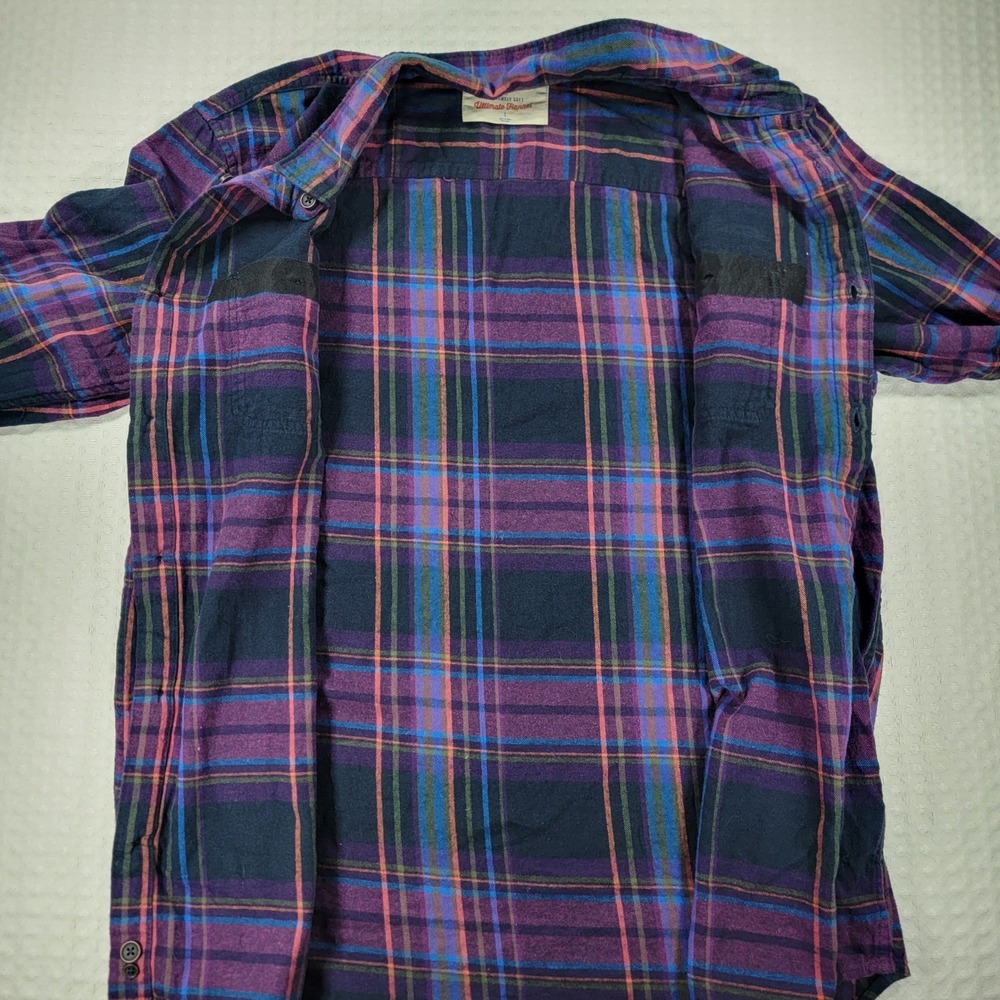 Urban Pipeline Ultimate Flannel Shirt Mens Large Purple Navy Pink Plaid Cotton